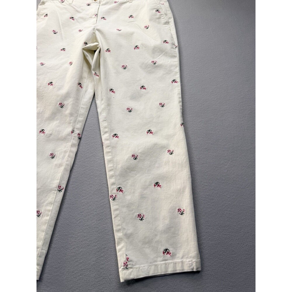 Talbots Relaxed Chino Pants Womens 12P Floral Embroidered White Cotton - Picture 2 of 15